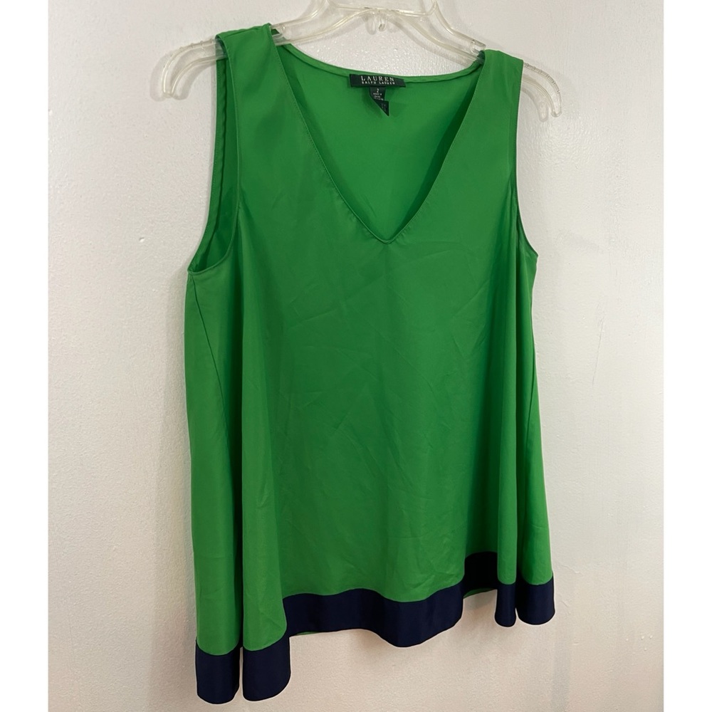 Lauren Ralph Lauren Women’s Green V-Neck Sleeveless Camisole with Navy Trim Sz:2